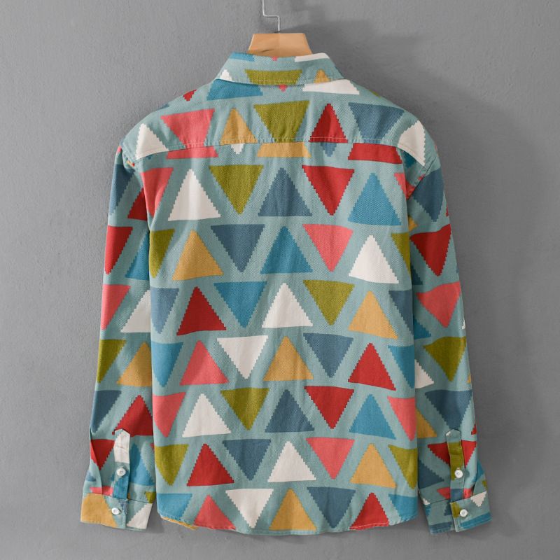 Men's Cotton Colorful Geometric Long Sleeve Shirt