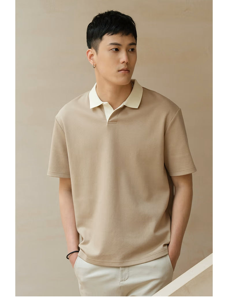 Heritage Luxe Crown Stitch Beign Color Polo T-Shirt