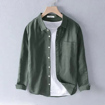 Forest Green Linen Blend Shirt