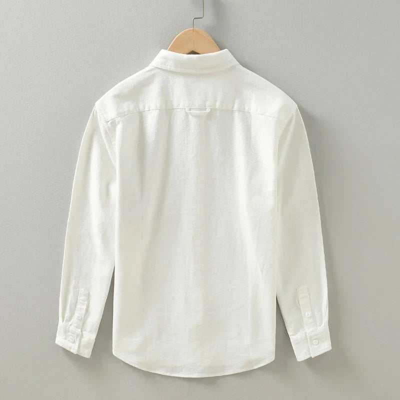 Refined Crest Pocket White Shirt