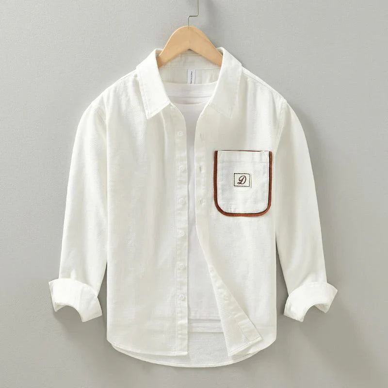 Refined Crest Pocket White Shirt