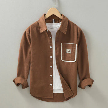 Refined Crest Pocket Brown Shirt