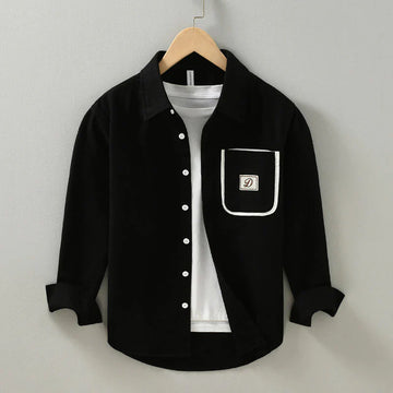 Refined Crest Pocket Black Shirt