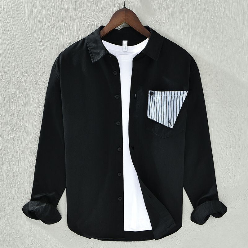 Men's Casual Shirt Youth Streetwear Folding Pocket