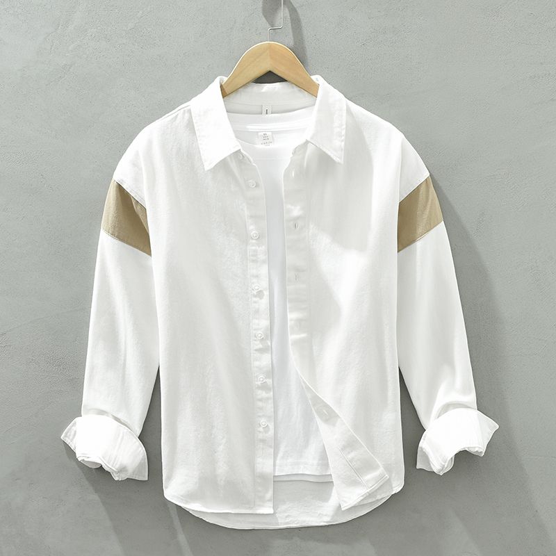 Casual Cotton  Patchwork Long Sleeve Shirts for Men