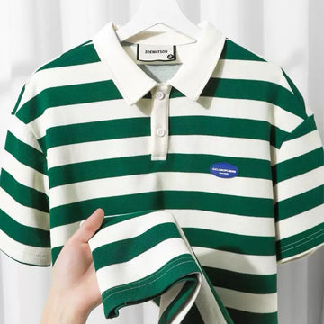 Vintage White and Green Stride Luxury Polo T-Shirt